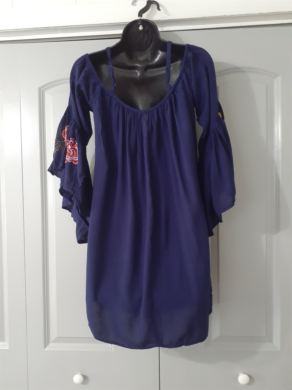Feathers Navy Off-Shoulder Tunic with Spaghetti Straps - Picture 5 of 5